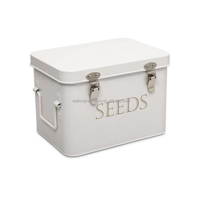 China Gardening Storage Tin Seed Box Seed Packet Powder Coated Vintage Metal Storage Canister Viable Naturally for sale