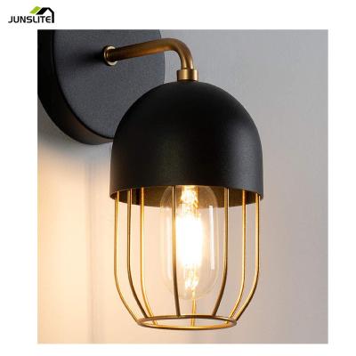 China Modern Contemporary Industrial Iron Wire Cages Matt Black Bathroom Vanity Light Wall Sconce Fixtures for sale