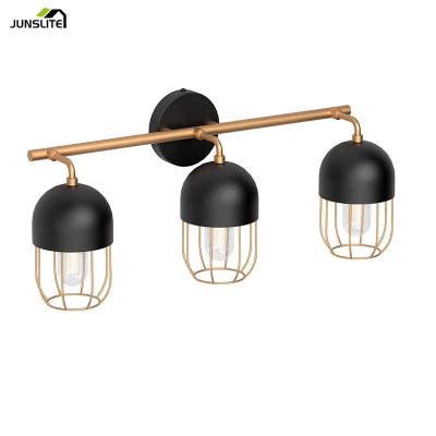 China Industrial Contemporary Industrial Iron Wire Cages Matt Black 3-Light Bathroom Vanity Light Wall Sconce Fixtures for sale