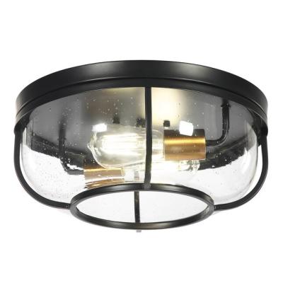 China American Style Outdoor Mounted 2-Light 14 in Black Antique Bronze Glass Flush Mount Industrial Glass Bubble Ceiling Light Fixture for sale