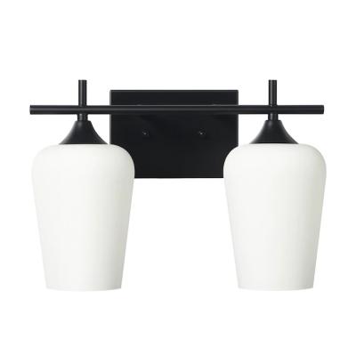 China Modern Black Matt Bathroom Wall Light 2 Light Opal Glass Wall Sconce Bracket Light Fixtures for sale