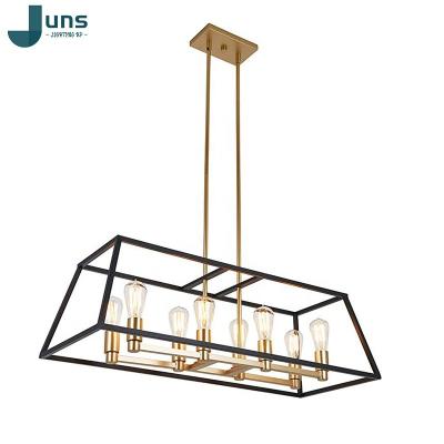 China Industrial Linear Kitchen Island Lighting, Black Gold Industrial Metal 8-Socket Pendant Chandelier, - Rod Height Adjustable Hanging Light for sale