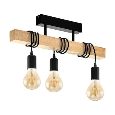 China Modern Wooden Wooden Hanging Light European Chandelier t Style Pendant Lamp With 3 Bulbs for sale