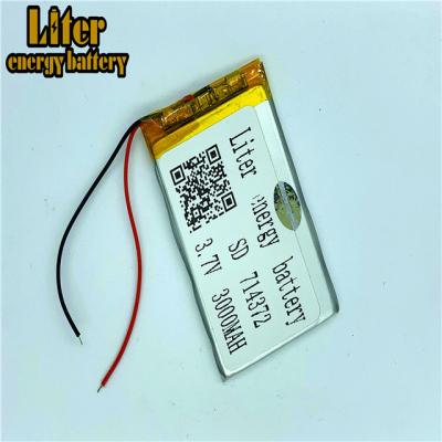 China High Capacity Batteries SD714372 3.7V 3000mah Rechargeable Lipo Lithium Polymer Battery UN38.3 CE Factory Outlet Small Size High Capacity for sale