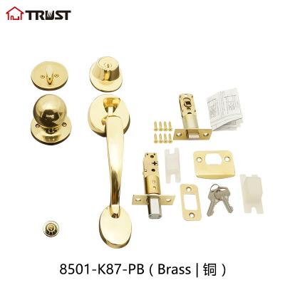 China Single or Double Cylinder TRUST 8501-K87-PB Grade 3 Grip Handle with Single Open Deadbolt in Polished Brass for sale