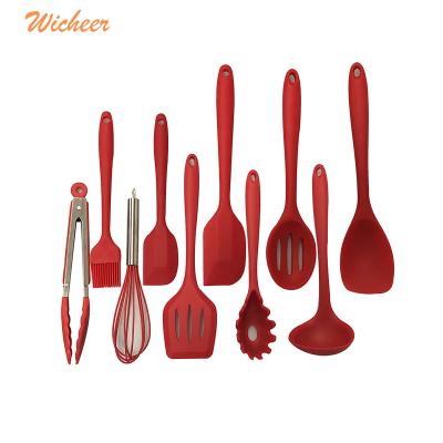 China Stocked Kitchen Tool 10 Pcs Heat Resistant Spatula Red High Quality Nylon Silicone Materials Kitchen Utensils for sale