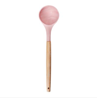 China Mix Sustainable Wooden Pink Fashion Handle Soup Spoon Gray Kitchen Utensils Set Silicone Cooking Tools for sale