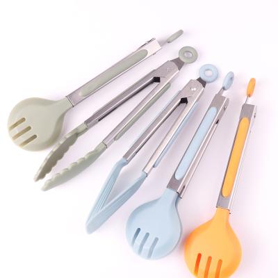 China Stocked 5 Size Stainless Steel Food Tong Silicone Food Tongs Kitchen Tools for sale