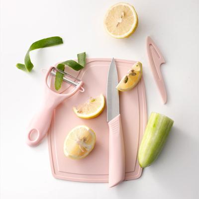 China Viable Wholesale 4 Pieces Kitchen Knife Sets Stainless Steel Design Peeling Fruit Knife Set With Cutting Board for sale