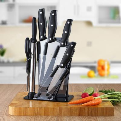 China Viable 3cr13 Stainless Steel German Japanese Chef Knife Set With Stand Sharpener Shank Kitchen Scissors for sale