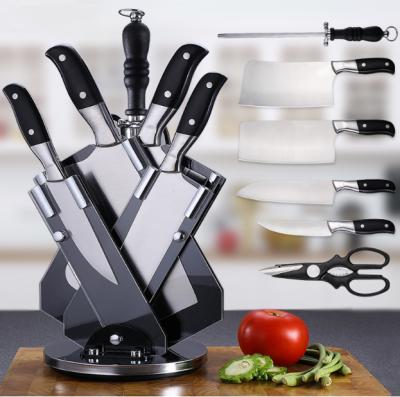 China Sustainable Top Brands Modern Kitchen Chef Stainless Steel Knife Set For Sale With Black Block for sale