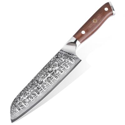 China Viable Professional GES070 Damascus Kitchen Knife 7 Inch Sandwood Santoku Knife Handle Custom Logo Package for sale