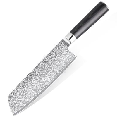 China Viable High Quality GES050 Damascus Japanese Kitchen Knife 7 Inch Santoku Knife Wave Pattern Outdoor Custom Logo for sale