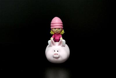 China One Inch Height Plastic Toy Figures A Girl With Pinky Hat On A Pig As Tumbler for sale