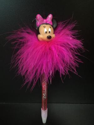 China Pink Vinyl Disenyland Ballpen Plastic Daily Product with figure Minnie head for student made of PVC and ABS for sale