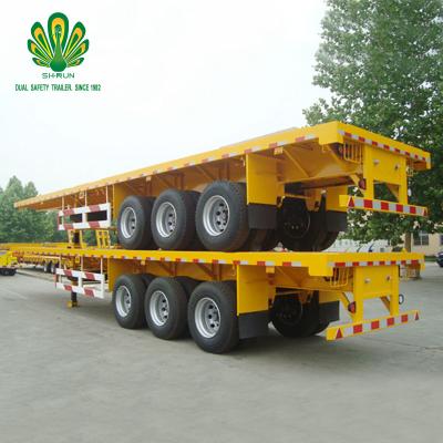 China Flatbed Semi Truck Trailer 3 Axles Container Transport Truck Trailer for sale