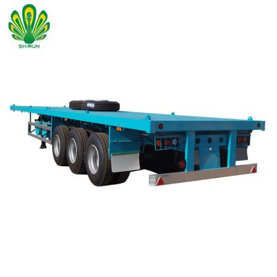 China Truck Trailer 3 Axles 20ft 40ft Flat Bed Flat Bed Shipping Container Trailer Cargo Semi Trailer for sale