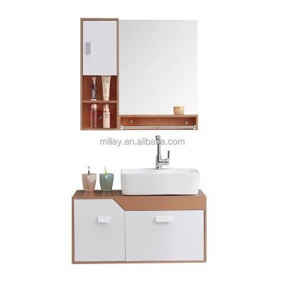 China New Design 2021 Environmental Friendly Compact Factory Supply Wall Mount 2 Door PVC Bathroom With Ceramic Basin Modern Bathroom Sink And Cabinet for sale