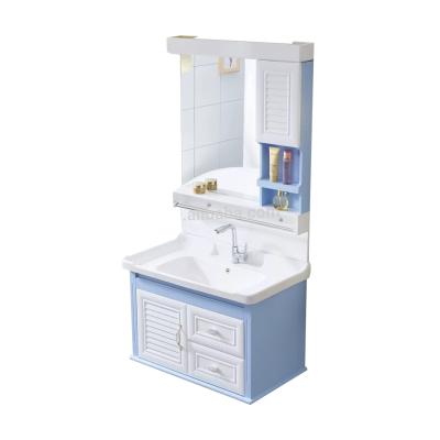 China Modern and Popular Environmental Water Proof PVC Bathroom Vanity Simple Space Saving Design Sink Bathroom Vanity Cabinet Combination for sale