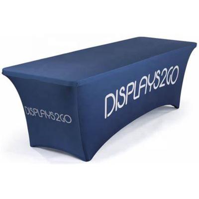 China Waterproof custom logo polyester trade show stretch spandex table cover fitted tablecloths for sale