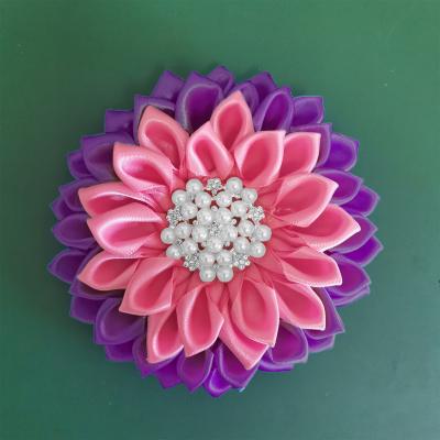 China High Quality Custom Handmade Satin Ribbon Pink and Purple 2011 Sorority Satin Ribbon Flower Head Pin for sale