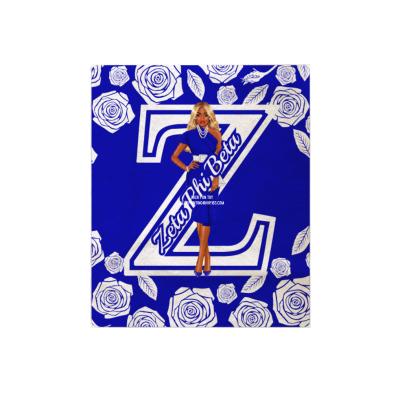 China PASSIONATE 5x6ft High Quality Custom Sublimation Printing Zeta Phi Beta 1920 Greek Letters Blanket Royal Blue and White for sale