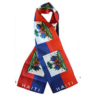 China Chiffon Custom Printed Haiti Country Flag Satin Football Fans Scarf for sale