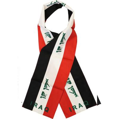 China Fast Delivery Chiffon Custom Printed IRAQ Country Flag Satin Football Fans Scarf for sale