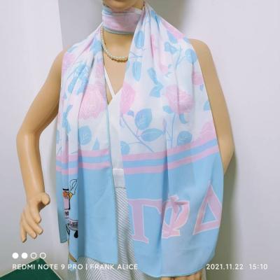 China High Quality Chiffon Phi Delta Greek Letters 62*13 Inches Sublimation Printing Gamma Scarf for sale