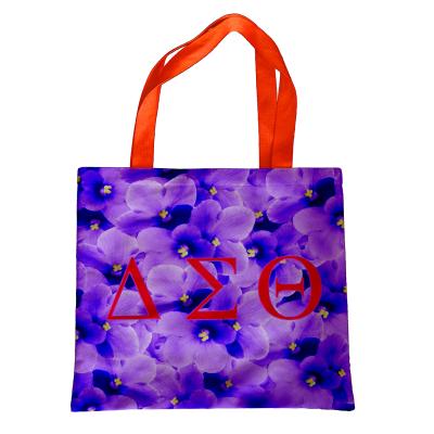 China High quality double handled sided printing 16*14 polyester inches white and red flowers 1913 Greek letters Tote Bag for sale