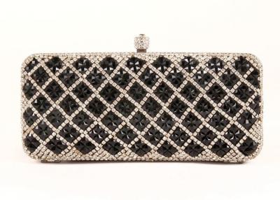 China Black Diamond Rhinestone Evening Bags Plaid Pattern And Velvet Lining For Dinner Party for sale