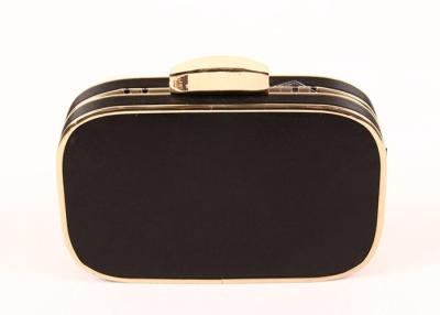 China Elegant Black Satin Clutch Bag Metal Frame With Removable Metal Chain for sale