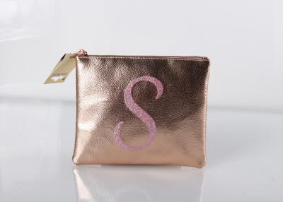 China Natural Color Zipper Makeup Bag , rose gold makeup bag With Gold Foil Stamp Logo for sale