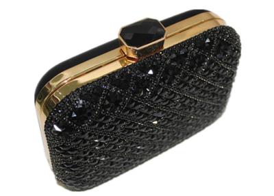 China Handmade Crystal Mesh Evening Bags Golden Frame And Acrylic Closure for sale