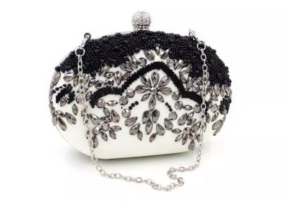 China Handmade Beads Embroidered Evening Bag Black And White With Pearl Diamond for sale