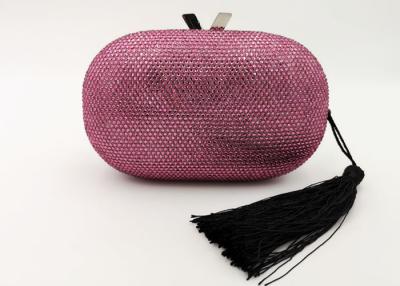 China Pink Crystal Embellished Evening Bag , Rhinestone Wedding Clutch With Tassels for sale