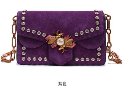 China Polished Leather Single Womens Shoulder Handbags , Honeybee Fashion Rivets Handbag for sale