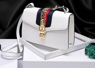 China Leather Single Shoulder Bag With Lock Buckle , Slanting Bow Tie Striped Satin Ribbon Bag for sale