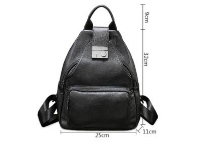 China Casual Vintage Large Womens Backpack Bags , Lady Solid School Black Leather Rucksack for sale