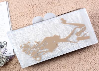 China Cloth Lining Acrylic Clutch Bag , Acrylic Evening Bag Painted Women And Hair Pattern for sale