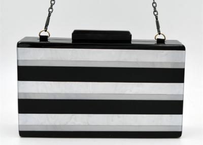 China Resin Acrylic Formal Handbags And Clutches With White And Black Strip for sale