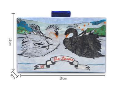 China Art Gallery Style Square Clutch Bag Swan Pattern For Ladies , Personalised Acrylic Clutch for sale