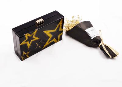 China Fashionable Yellow Glitter Stars Acrylic Clutch Bag Women Evening Party Purse Bag for sale