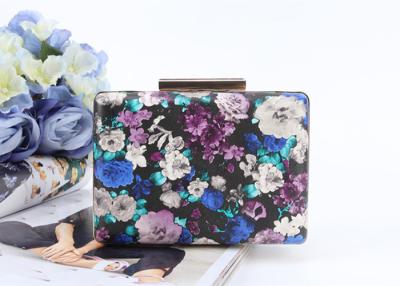 China Flowers painting printed surface pu metal frame rectangle shaped pu clutch bag for women for sale