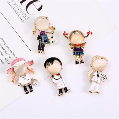 China New Fashionable Cartoon Cute Brooch Pin Alloy Enamel Human Shaped Brooch For Accessories for sale