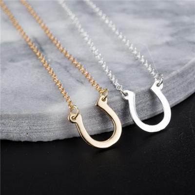 China Vintage Fashion Kolye Stainless Steel Gold Horseshoe Pendant Necklace U Shape Necklace For Jewelry Women for sale