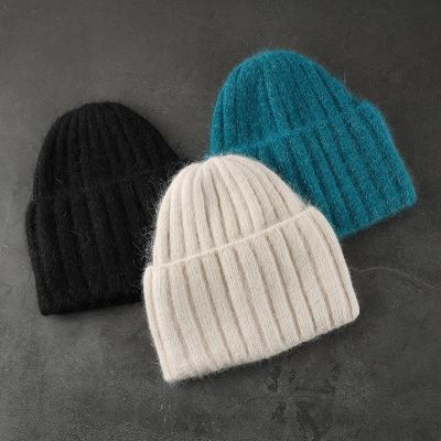 China COMMON Customized Real Angora Knitted Solid Beanie Real Rabbit Fur Winter Hats For Women Fashion Warm Hat for sale