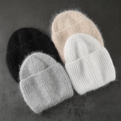 China Real JOINT Rabbit Fur Winter Hats For Women Fashion Warm Sequin Beanie Ladies Hats for sale