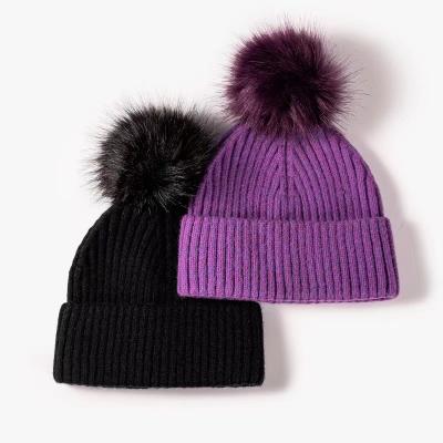 China OEM COMMON Wholesale Fashion Outdoor Warm Knitted Hat With Embroidery Beanies Custom Pom Pom Winter Hat For Adult Kids for sale