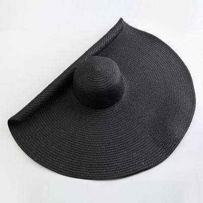 China Large Summer 25cm Tall Wide Brimmed Straw Hat For Shade Oversized Travel Women Sun Lady Straw Hat UV Protection Beach Hat for sale